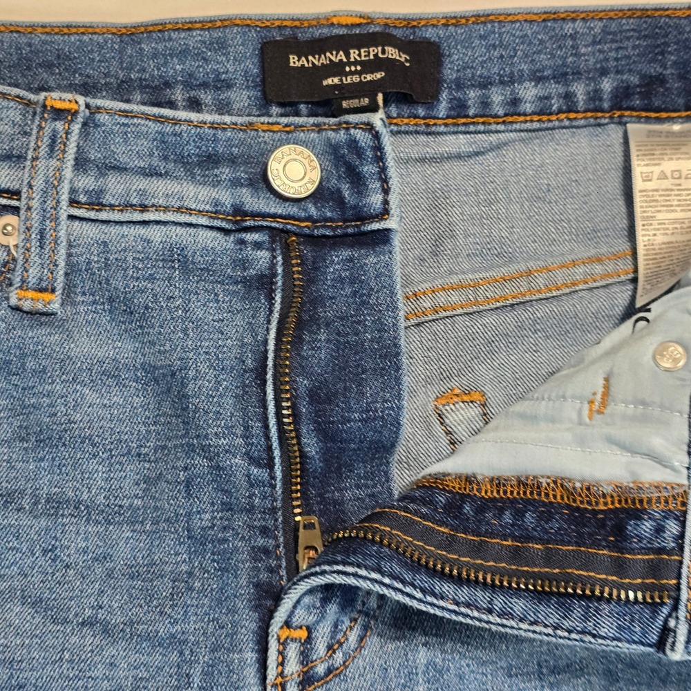 Banana Republic Wide Leg Jeans 27/4 Medium Wash Raw Hem High Rise 862757-008 - Picture 3 of 16